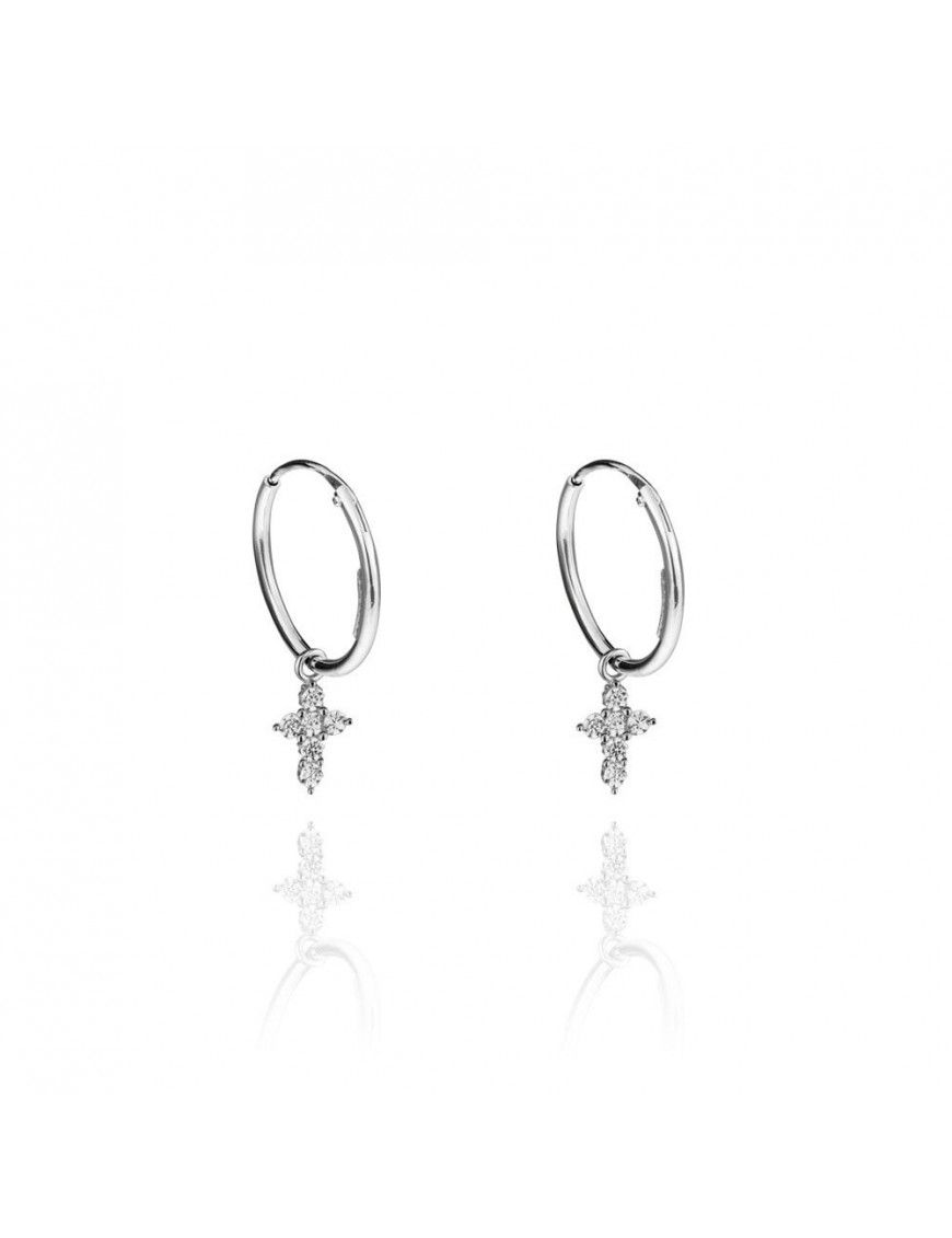 Pendientes de plata aro con cruz 151347