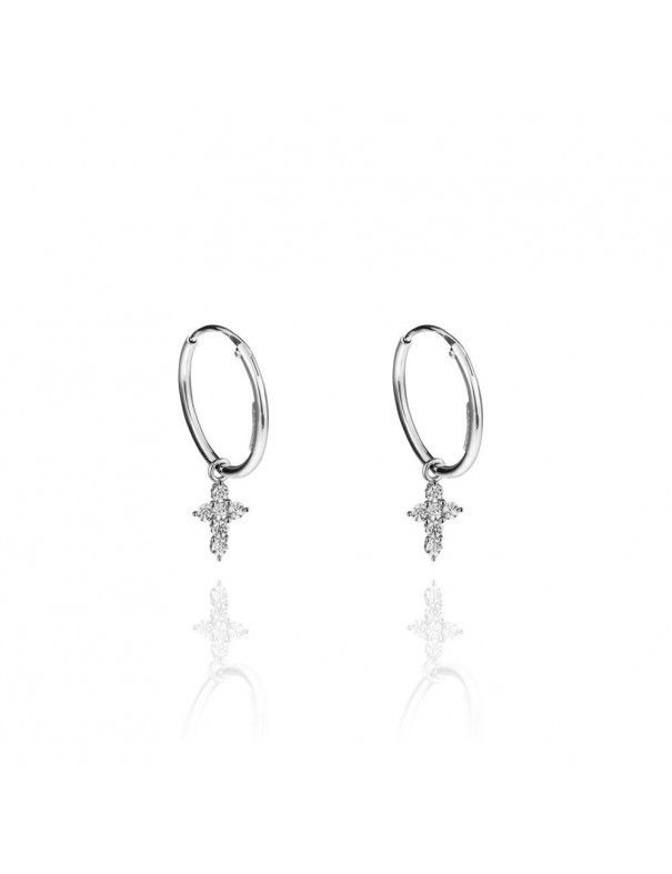 Pendientes de plata aro con cruz 151347