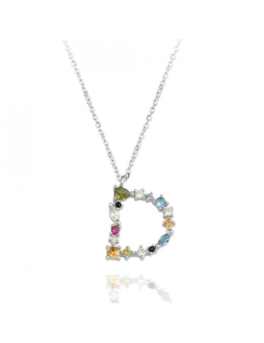 Collar de plata Letra D de colores 175112