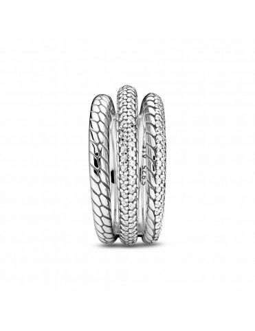 Anillo Pandora Tres Bandas Cadena de Serpiente Pavé 199083C01-54