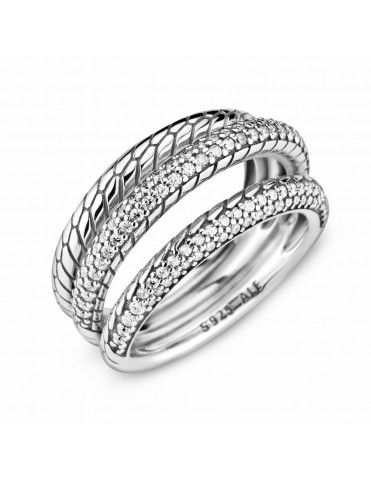 Anillo Pandora Tres Bandas Cadena de Serpiente Pavé 199083C01-54