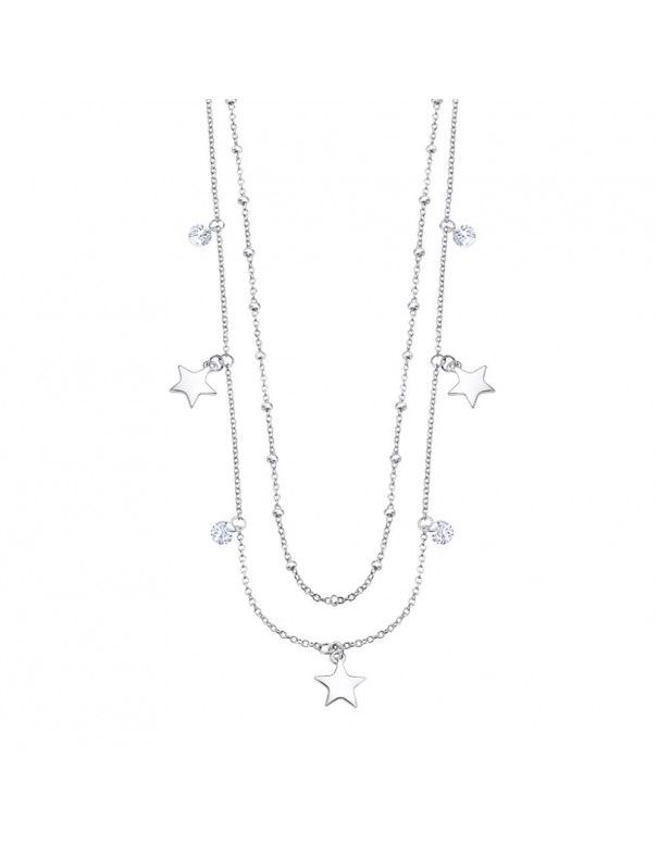 Collar Lotus Silver doble con  estrellas LP3007-1/1