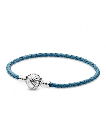 Pulsera Pandora Cuero Trenzado Turquesa Cierre Concha 598951C01-S1