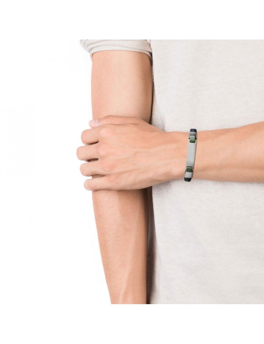 Pulsera Viceroy Magnum de acero con piel negra y azul 14063P01013
