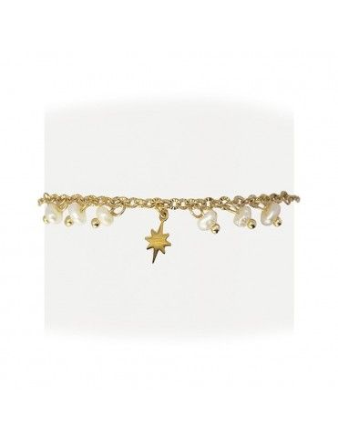 Pulsera Anartxy Acero Dorado Perlas BPU083