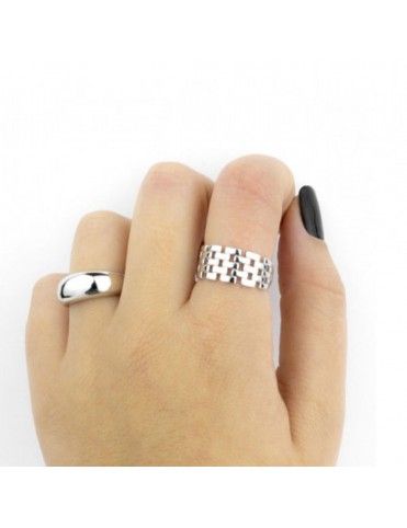 Anillo De Plata Abierto Eslabones Dobles 123692