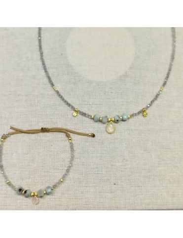 Pulsera Plata Cordón Y Piedras Naturales Mei PS03