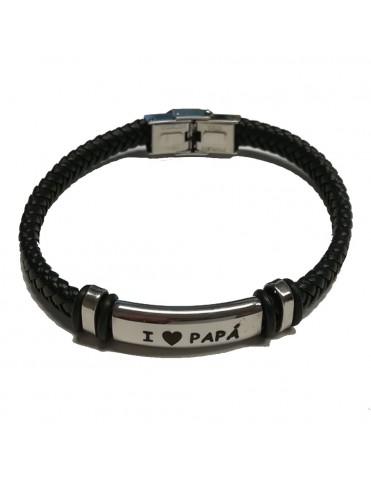 Pulsera Acero Y Piel I Love...