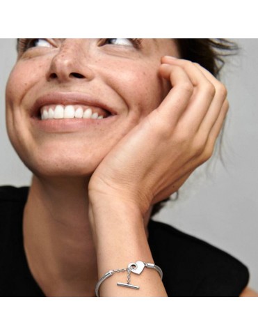 Pulsera Pandora de Cadena de Serpiente Barra en T y Corazón 599285C00-18