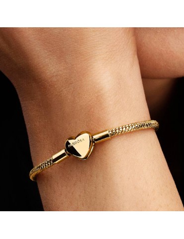 Pulsera Pandora de Cadena de Serpiente con Cierre Corazón Facetado Grabable 564236C00-17
