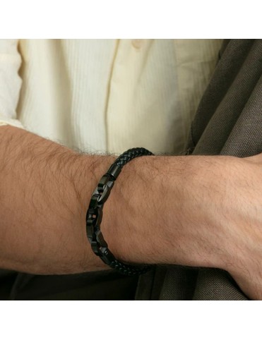 Pulsera Viceroy Acero Gris y Piel Trenzada Negra 14311P01010