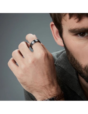 Anillo Viceroy Hombre Acero Combinado con Dos Líneas Negras 14328A02000