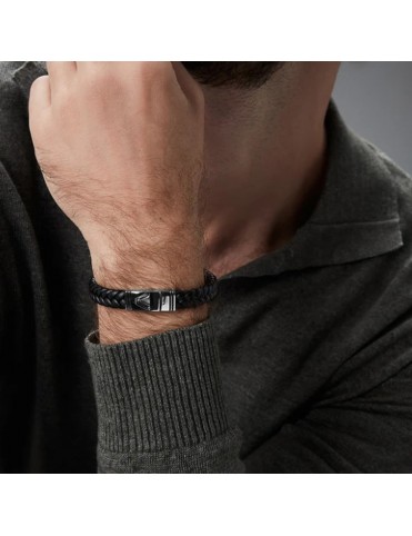 Pulsera Viceroy Hombre Acero y Piel Negra con Esmalte Negro 14330P01010