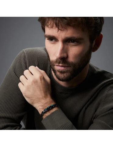 Pulsera Viceroy Hombre Acero y Piel Negra Trenzada con Cordón Verde 14333P01010