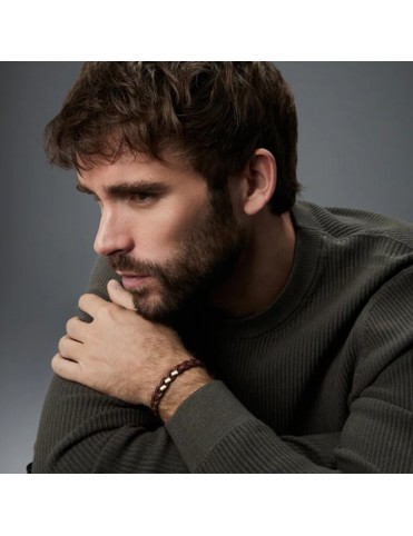 Pulsera Viceroy Hombre Acero y Piel Marrón con Cordón Beige 14333P01011