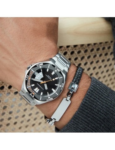 Pulsera Viceroy Hombre Acero y Piel Negra y Placa 14334P01010