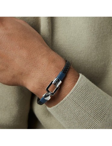 Pulsera Viceroy Hombre Acero y Piel Trenzada Negra con Detalle Piel Azul 15201P01010