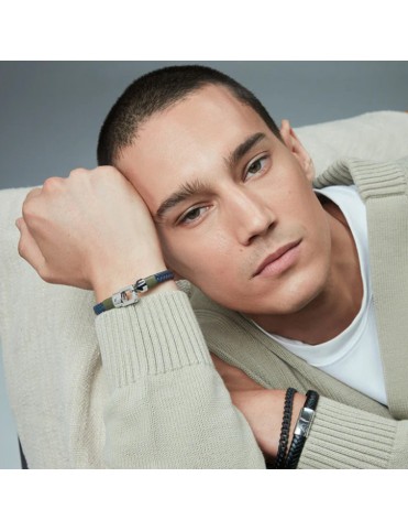 Pulsera Viceroy Hombre Acero y Piel Trenzada Azul con Detalle Piel Verde 15201P01013
