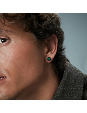 Pendientes Viceroy Hombre Acero IP Gris con Piedra Natural Malaquita 75428E01010
