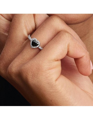 Anillo Pandora Corazón Negro Elevado 198421C04-56