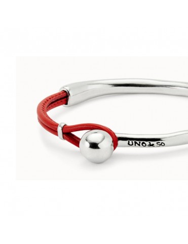 Pulsera UNO de 50 Semirrígida Bañada en Plata con Cuero en Color Coral PUL2551CRLMTL0M