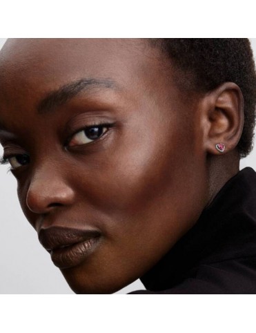 Pendientes Pandora de Botón Corazón Elevado Rojo 298427C04