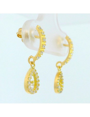 Pendientes Oro Largos Pera con Circonitas 18mm 00196