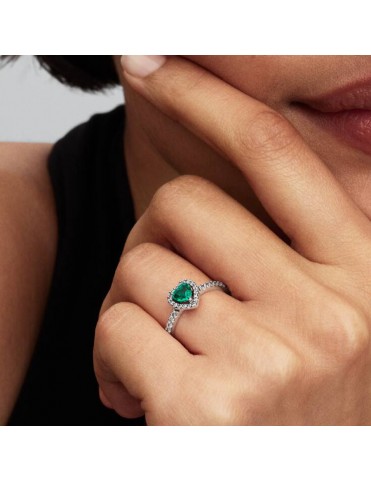 Anillo Pandora Corazón Elevado Verde 198421C07-52