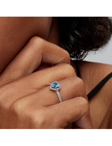Anillo Pandora Corazón Elevado Azul 198421C10-52