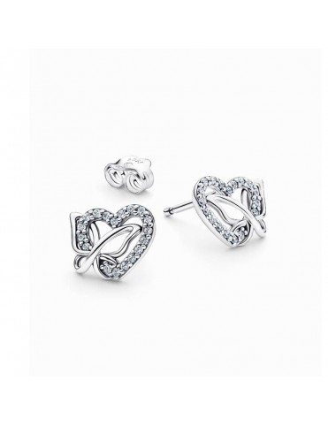 Pendientes Pandora de botón Corazón y Mariposa Entrelazados 294476C01