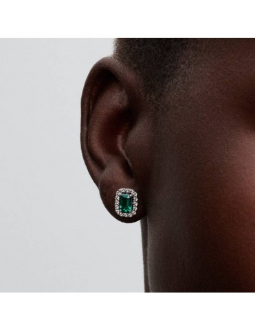 Pendientes Pandora de Botón Halo Rectangular Verde Brillante 294501C01