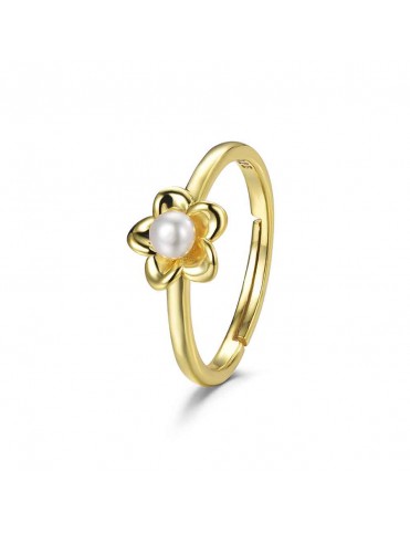 Anillo Flor con Perla Plata...