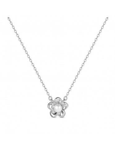 Collar Plata Flor con Perla...