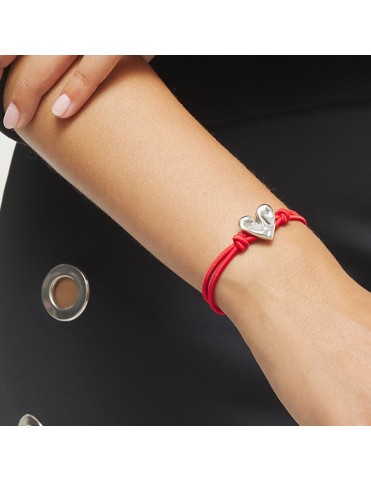 Pulsera UNOde50 Corazón Baño Plata y Hilo Rojo Elástico PUL2641ROJMTL0M