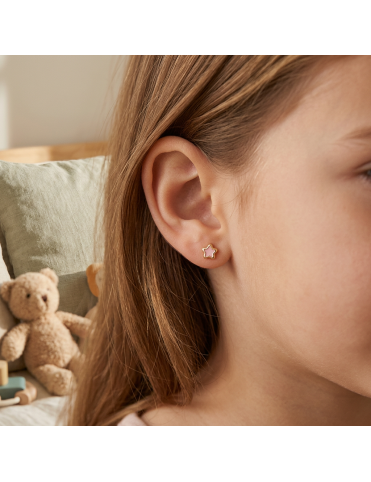 Pendientes Oro 18k Estrella Rosa Bebé - 56769-P/A/NA