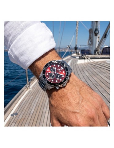 Reloj Lotus Cronógrafo Submarinista Acero Esfera Granate Bisel Negro 10 Bar para Hombre 18756/7