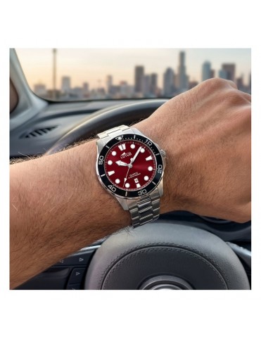Reloj Lotus Submarinista Acero Esfera Granate Bisel Negro 10 Bar para Hombre 18759/7