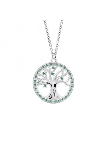 Colgante Lotus Silver Árbol de la Vida con Circonitas Verdes y Blancas LP3708-1/3