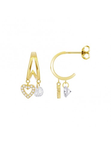 Pendientes Lotus Silver Aro Doble Dorado con Corazón de Circonitas LP3937-4/2