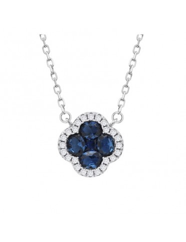 Collar Lotus Silver Trébol Azul con Halo de Circonitas LP3953-1/1