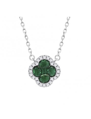 Collar Lotus Silver Trébol Verde con Halo de Circonitas LP3953-1/2