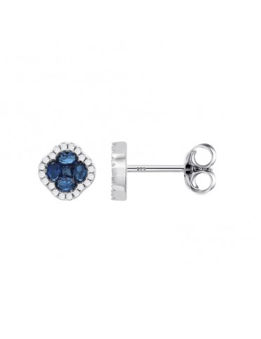 Pendientes Lotus Silver Trébol Azul con Halo de Circonitas LP3953-4/1