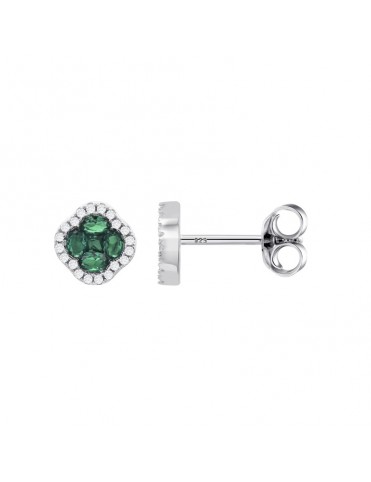 Pendientes Lotus Silver Trébol Verde con Halo de Circonitas LP3953-4/2