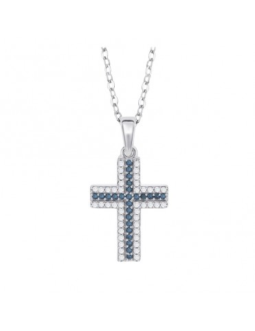 Colgante Lotus Silver Cruz de Circonitas Azules y Blancas LP3956-1/1