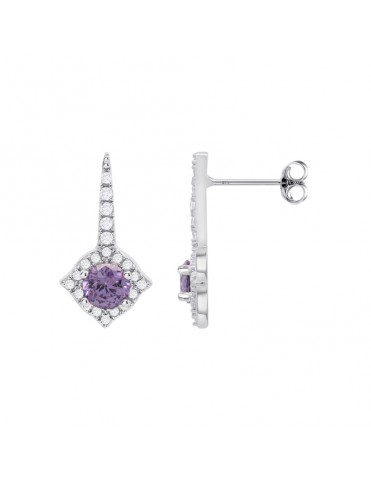Pendientes Lotus Silver Amatista con Halo de Circonitas LP3958-4/1