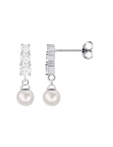 Pendientes Lotus Silver con Circonitas y Perla Colgante LP3962-4/1