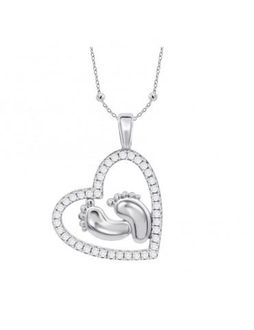 Colgante Lotus Silver Corazón con Huellitas de Bebé y Circonitas LP3973-1/1