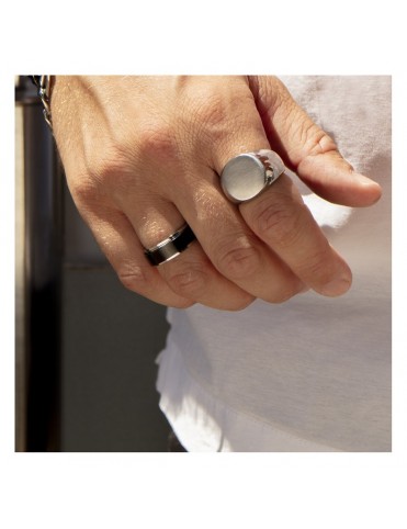 Anillo Lotus Style Bicolor Negro y Acero con Línea Central LS2395-3/220