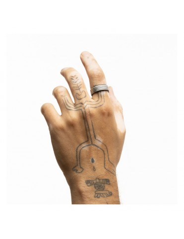 Anillo Lotus Style Negro con Rayas de Acero LS2398-3/124