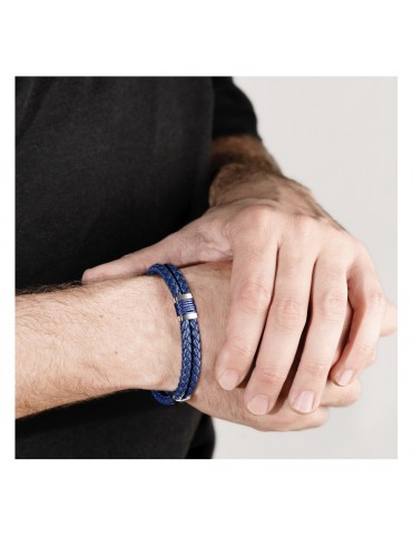 Pulsera Lotus Style Doble Piel Trenzada Azul con Cierre de Acero LS2529-2/3